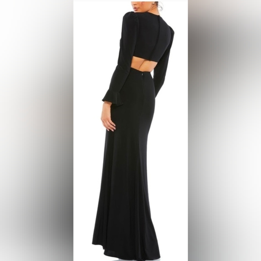 NWT Mac Duggal Long Sleeve Puff Shoulder Cut Out Gown - Size 2 - Picture 2 of 4